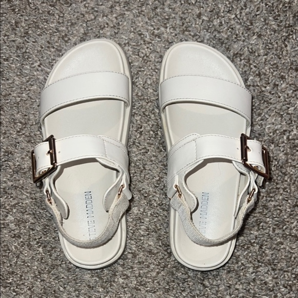 Steve Madden White Open Toe Sandals with Adjustable Straps